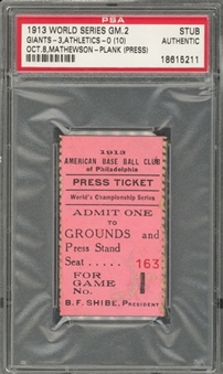 1913 World Series Game 2 Ticket Stub From 10/8/1913 (PSA)